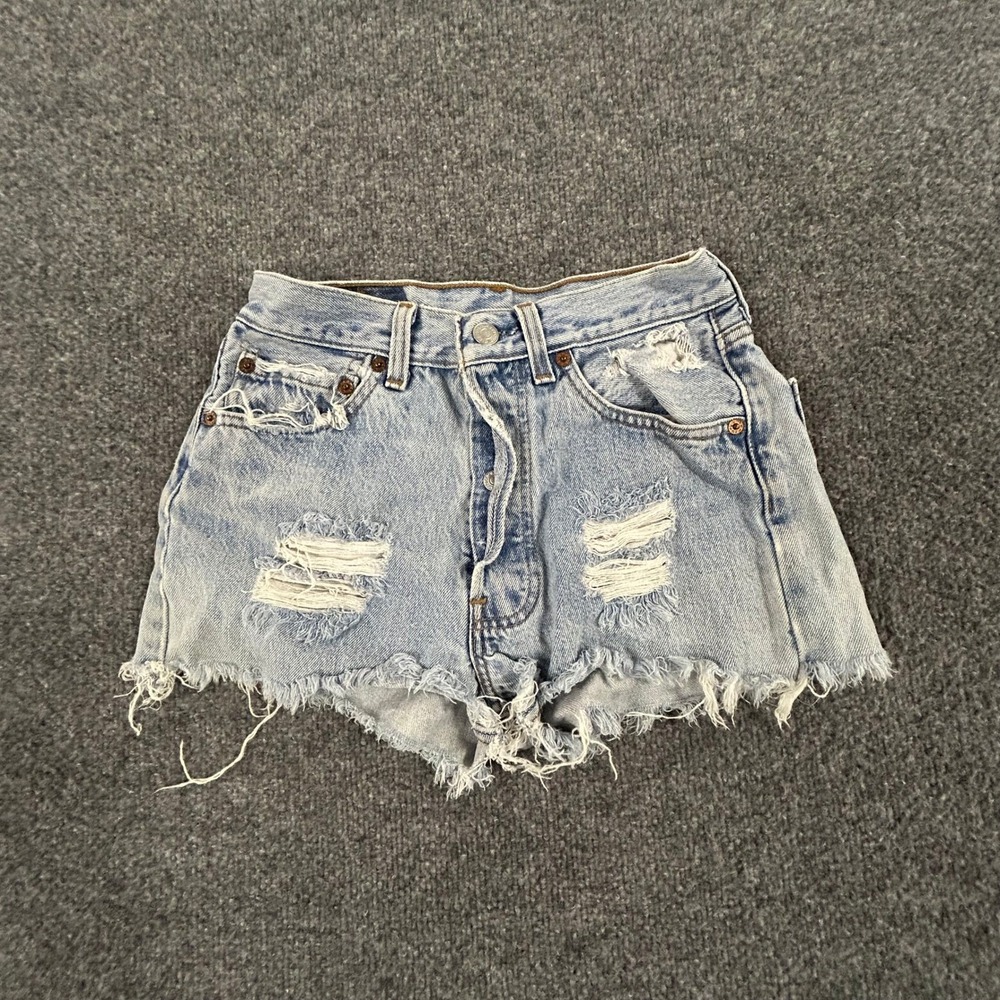 Levi's Denim Shorts Womens Size 24 Light Wash Distressed 501 Cutoff Button Fly
